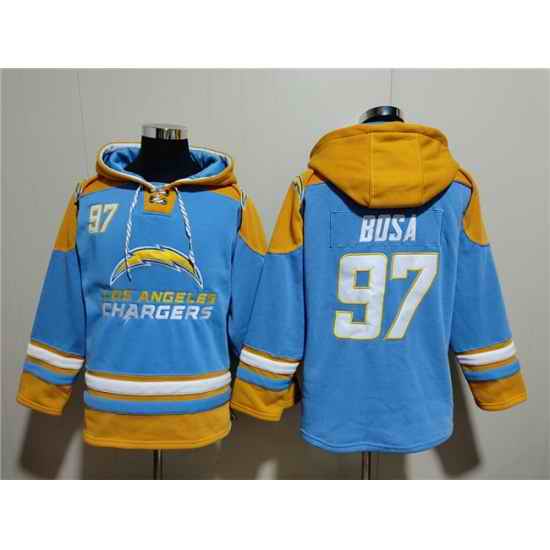 Men Los Angeles Chargers 97 Joey Bosa Blue Ageless Must Have Lace Up Pullover Hoodie